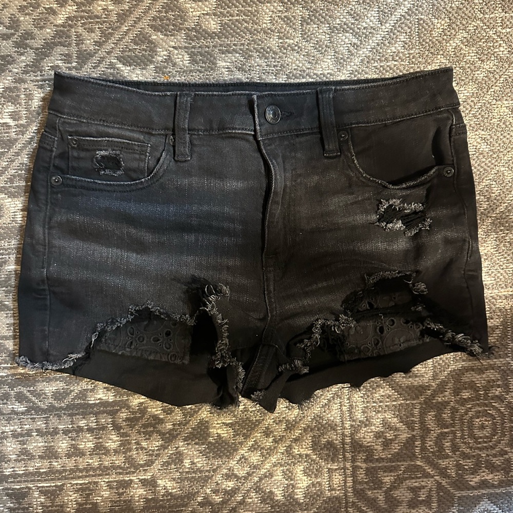 American Eagle Outfitters Black Jean Shorts Distressed Cut-Off